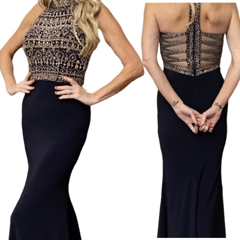 ELLI WILDE  Mon Cheri long gown with sheer elements and embellishments